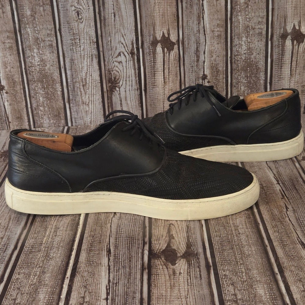 Sz 45 / 12 Mens Filling Pieces Low Top Black Leather Woven Sneakers Shoes - Picture 6 of 9